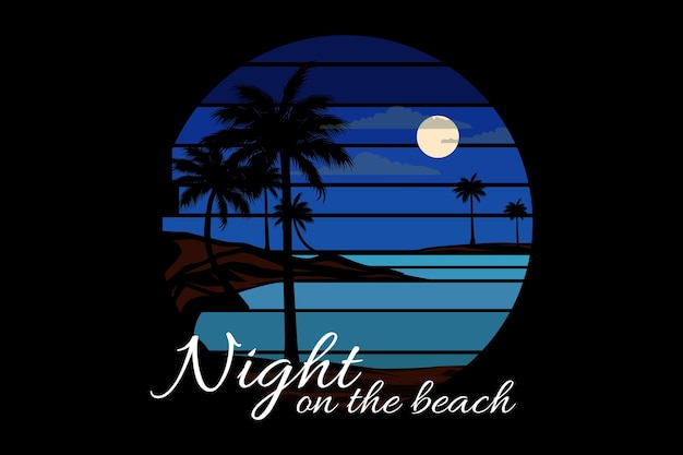 Noche en la playa diseño de paisaje vintage retro