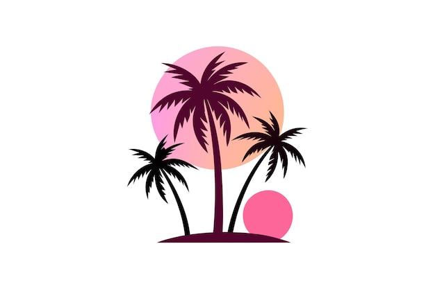 Noche en la playa con ilustraciones de palmeras en fondo blanco