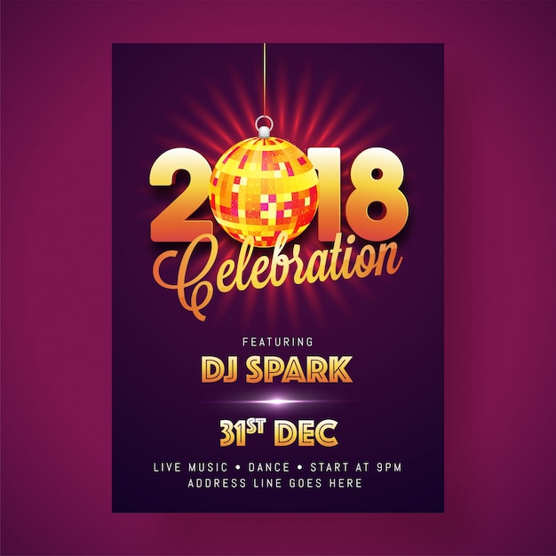 Nochevieja 2018 Party Poster, Banner o Flyer Design.