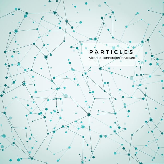 Nodo, puntos y líneas. fondo gráfico geométrico de partículas abstractas. estructura de átomo, molécula y comunicación. complejo de big data con compuestos. visualización de datos digitales. ilustración