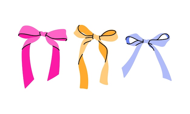 Nodos de arco de dibujos animados cintas de regalo accesorio para trenzar el cabello Ilustración vectorial