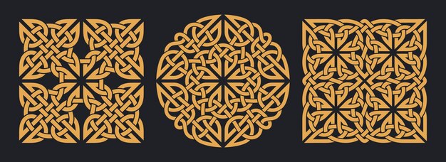 Nodos cuadrados y circulares celtas Diseño de ornamentos decorativos geométricos