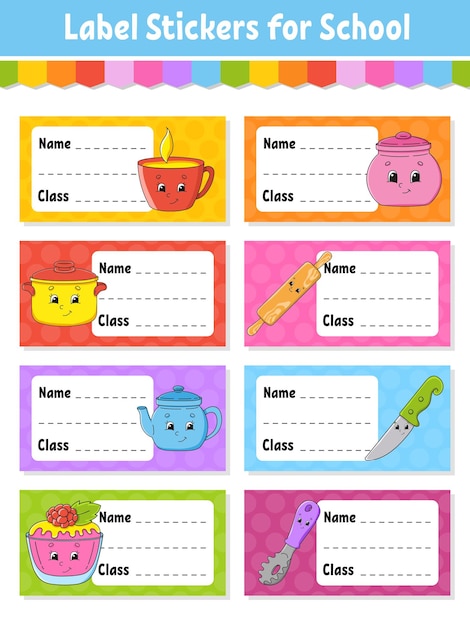 Nombre y clase Etiquetas de regreso a la escuela Juego de pegatinas para cuaderno Pegatinas brillantes Etiqueta rectangular