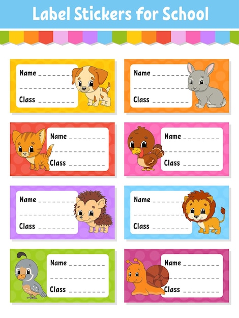 Nombre y clase etiquetas de regreso a la escuela juego de pegatinas para cuaderno pegatinas brillantes etiqueta rectangular