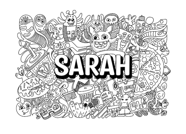 Nombre Doodle Arte dibujado a mano para Sarah