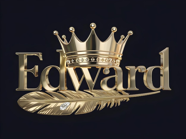 Nombre Edward Diseño del logotipo Nombre Edward en fuente elegante Corona dorada con pluma Formato vectorial