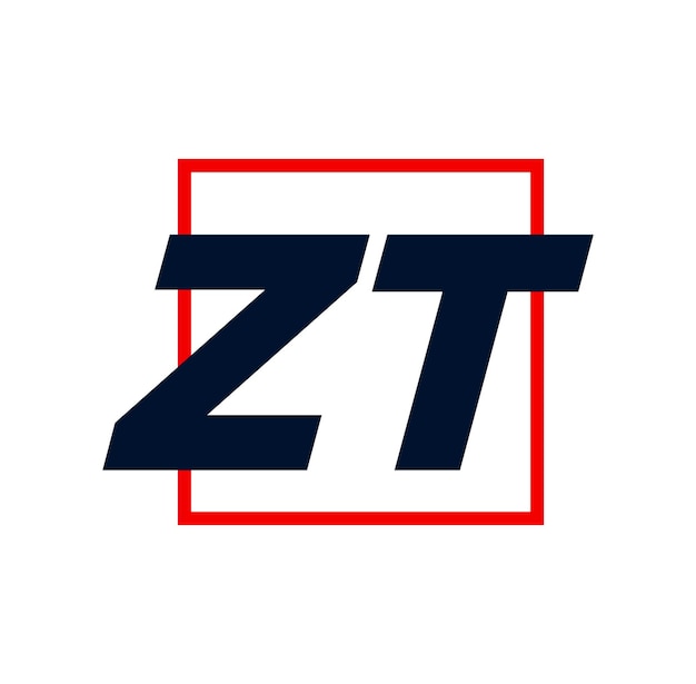 Nombre de la empresa ZT Letras iniciales icono del monograma Letras ZT en cuadrado rojo