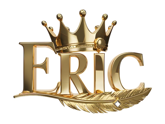 Nombre Eric Diseño del logotipo Nombre Eric en fuente elegante Corona de oro con pluma Formato vectorial