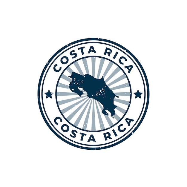 Nombre y mapa de Costa Rica Signo de silueta o sello Goma grunge sobre fondo blanco