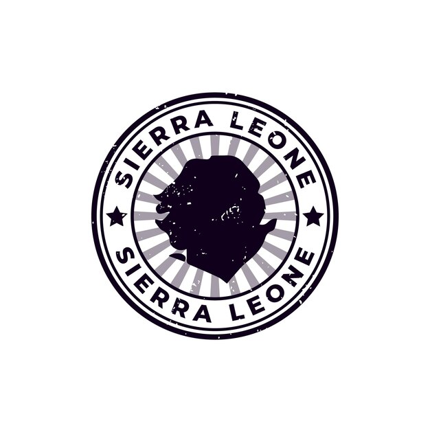 Nombre y mapa de Sierra Leona Signo de silueta o sello Grunge Caucho sobre fondo blanco