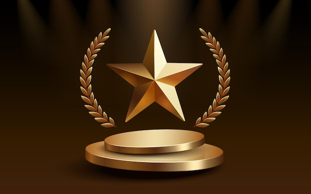 Nombre de la nominación de los premios podio premio de oro escena del evento ceremonia de estrellas ilustración vectorial
