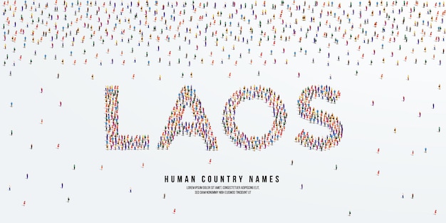 Nombre de país humano Laos. un gran grupo de personas se forman para crear el nombre del país Laos. ilustración vectorial