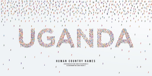 Nombre de país humano Uganda. un gran grupo de personas se forman para crear el nombre de país Uganda. vector.