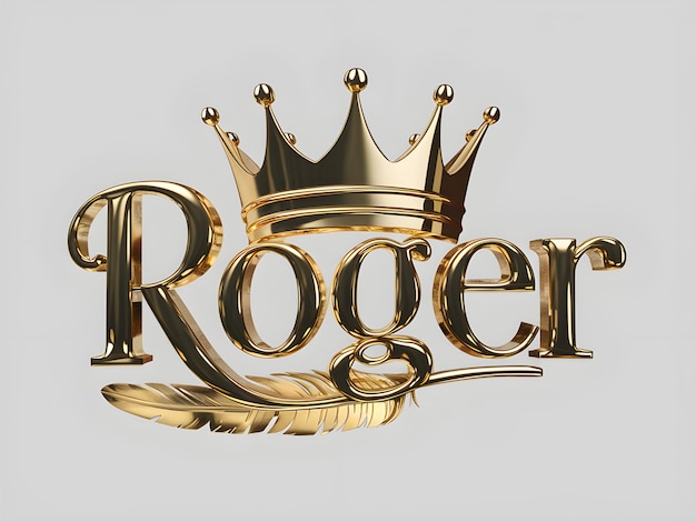 Nombre Roger Diseño del logotipo Nombre Roger en fuente elegante Corona dorada con pluma Formato vectorial