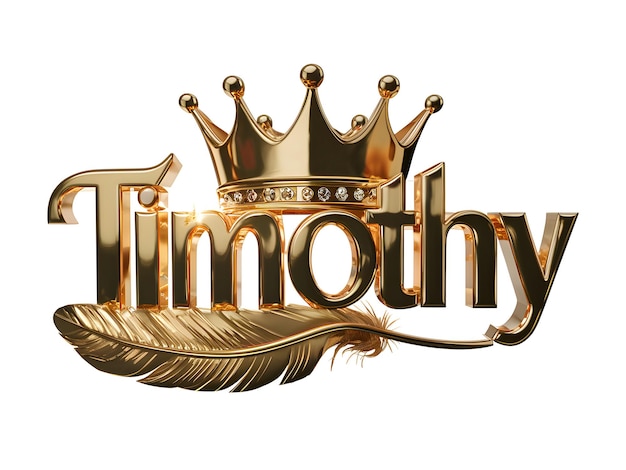 Nombre Timothy Diseño del logotipo Nombre Timothy en fuente elegante Corona de oro con pluma Formato vectorial