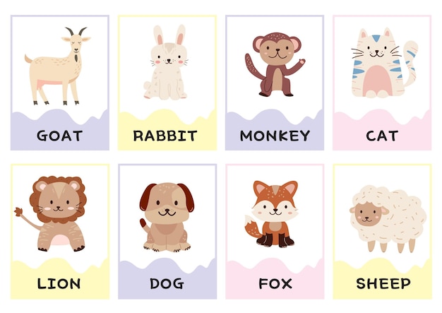 Nombres de animales en un colorido y lindo estilo ilustrativo 1
