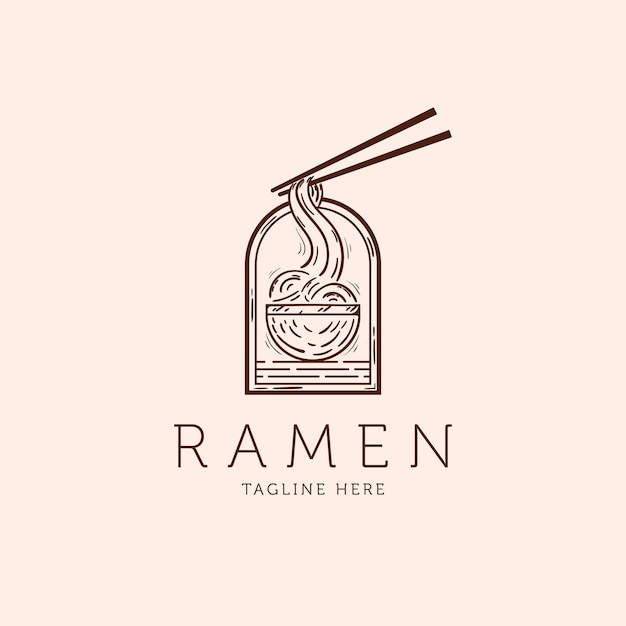 Noodle line art logo vector ilustración diseño ramen japonés fideos ilustración plantilla de logotipo