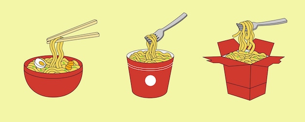 Noodles en taza y caja de comida para llevar
