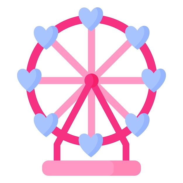 Noria con corazón. Concepto de boda y día de San Valentín. Ilustración aislada de dibujos animados de vector.