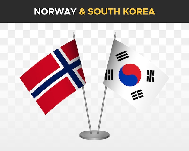 Vector noruega vs corea del sur maqueta de banderas de escritorio ilustración vectorial 3d aislada bandera de mesa norvegian