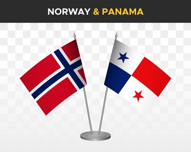 Noruega vs panama escritorio banderas maqueta aislado 3d vector ilustración bandera de mesa norvegian