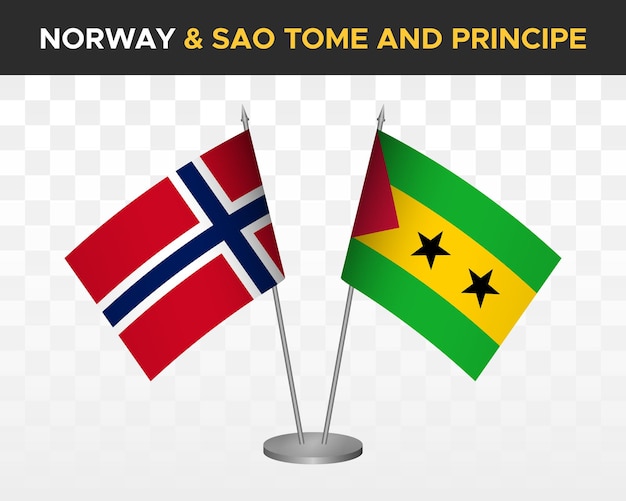 Noruega vs sao tome principe escritorio banderas maqueta aislado 3d vector ilustración bandera de mesa norvegian