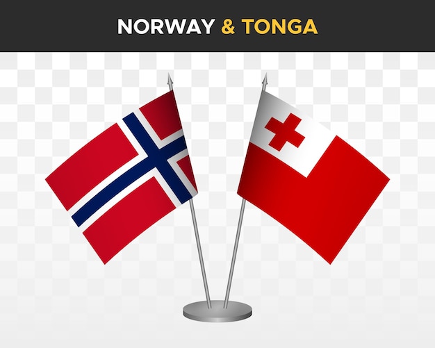 Noruega vs tonga escritorio banderas maqueta aislado 3d vector ilustración bandera de mesa norvegian