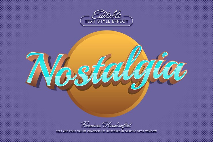 Vector nostalgia 3d efecto de texto vectorial estilo gráfico título vectorial editable y plantilla de título