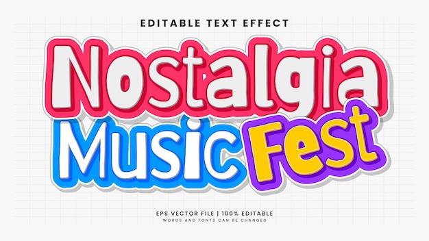 Nostalgia music fest 90s retro efecto de texto editable