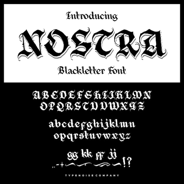 Nostra blackletter font display tatuaje tipo de letra vectorial