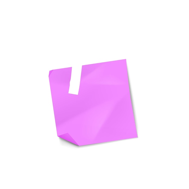 Nota adhesiva púrpura en blanco aislada sobre fondo blanco Recordatorio de papel adhesivo cuadrado realista con esquina de sombra y curva Hoja de bloc de notas de oficina Ilustración vectorial
