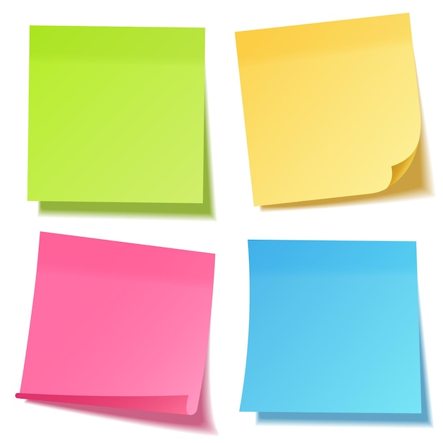 Nota adhesiva realista con sombra Conjunto de papel amarillo Mensaje en papel de carta Recordatorio Ilustración vectorial