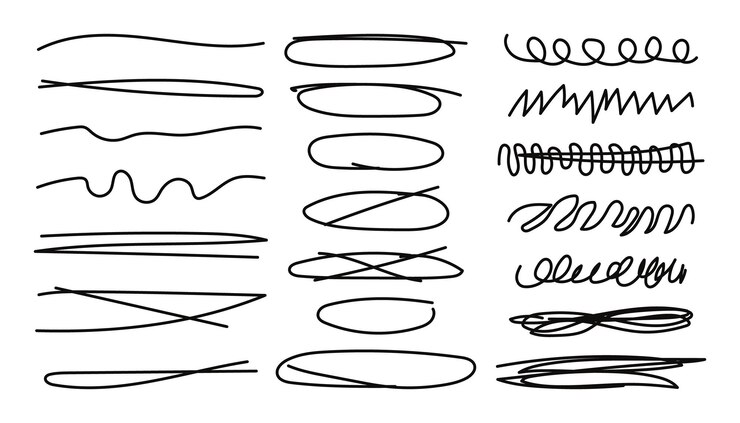 Nota destacada de garabateo aislada en fondo blanco con trazo editable Subrayos cruzados y ondulados rápidos Colección de líneas dibujadas a mano para Notebook Ilustración de garabatos vectoriales