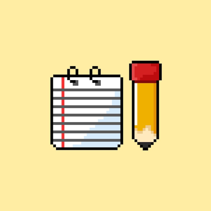 Vector nota y lápiz con estilo pixel art