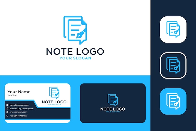 Nota moderna con diseño de logotipo de bolígrafo y tarjeta de visita