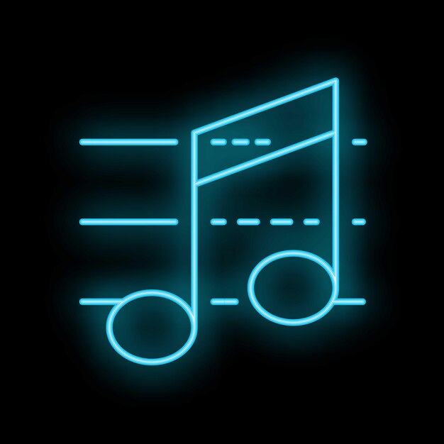 Nota de música de neón brillando sobre un fondo negro