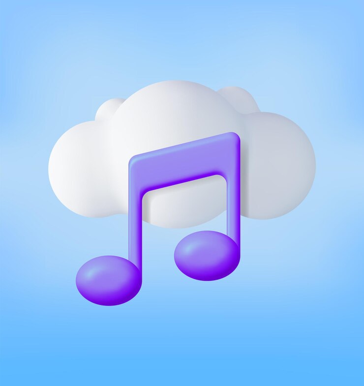 Vector nota musical 3d en cloud render streaming music