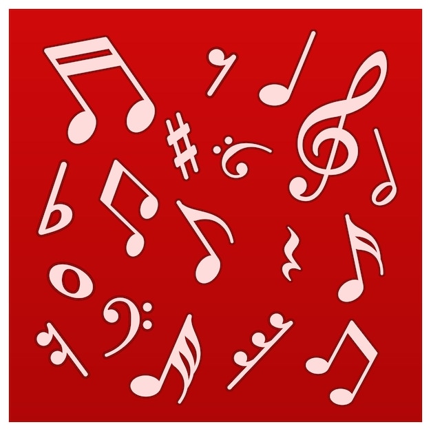 Nota musical, canción, melodía o icono de vector plano para aplicaciones de música y sitios web sobre fondo rojo