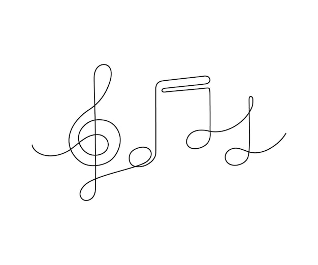 Nota musical y clave aguda continua un dibujo de línea de arte concepto musical boceto dibujado a mano