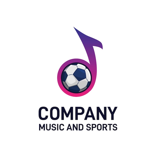 Nota musical colorida combinada con diseño de logotipo de gráficos deportivos de fútbol