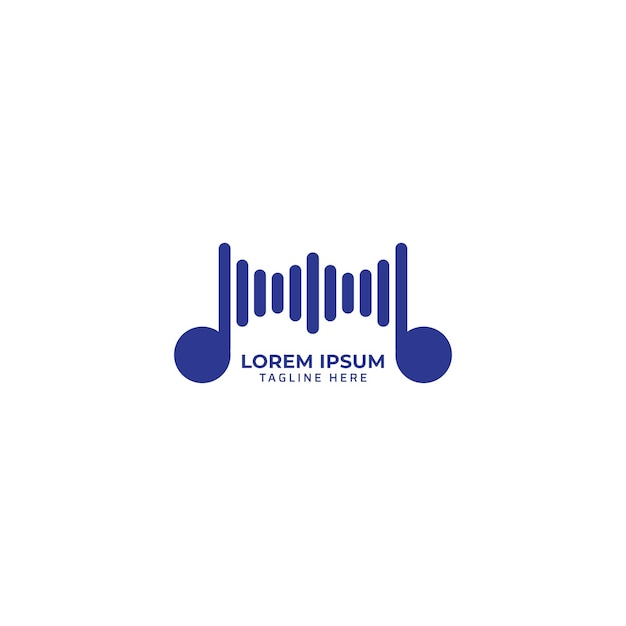 Nota musical redondeada con ilustración de vector de barra de espectro Concepto de logotipo visual de música aislado sobre fondo blanco Tema de color azul marino