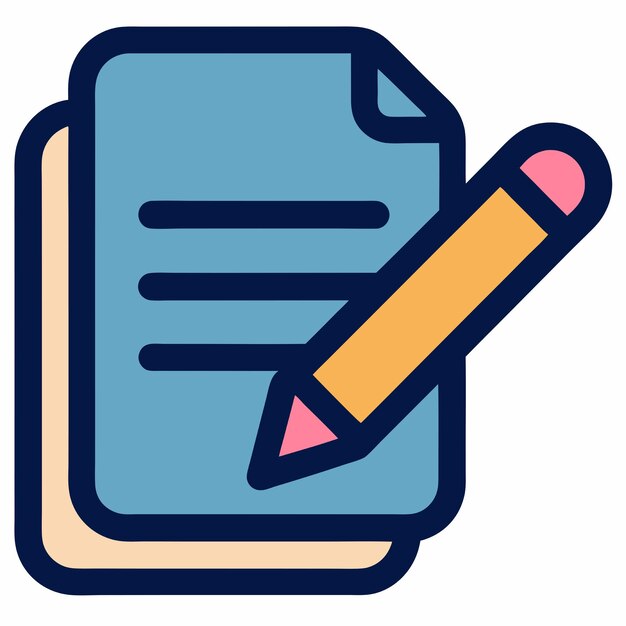 Nota de papel con icono vectorial de lápiz Ilustración de nota de papel y lápiz Icono de educación Concepto de estilo de dibujos animados plano aislado blanco adecuado para página de aterrizaje web Banner Sticker Fondo