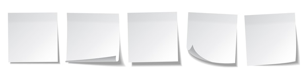Notas adhesivas en blanco realistas aisladas sobre un fondo blanco hojas blancas de papeles de notas recordatorio de papel ilustración vectorial