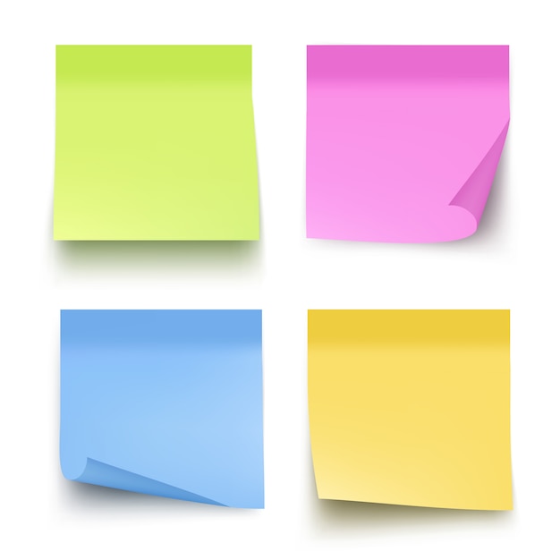 Notas adhesivas de colores. Publicar nota papel vector imágenes realistas aisladas