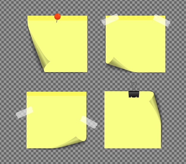 Notas adhesivas realistas aisladas con sombra real. Recordatorios cuadrados de papel adhesivo con sombras, página de papel.