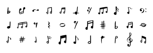 Notas dibujadas a mano con una pluma negra Esbozo de música dibujando notas