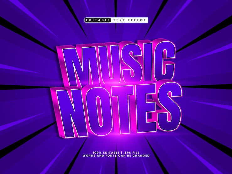 Vector notas de música estilo de efecto de texto editable