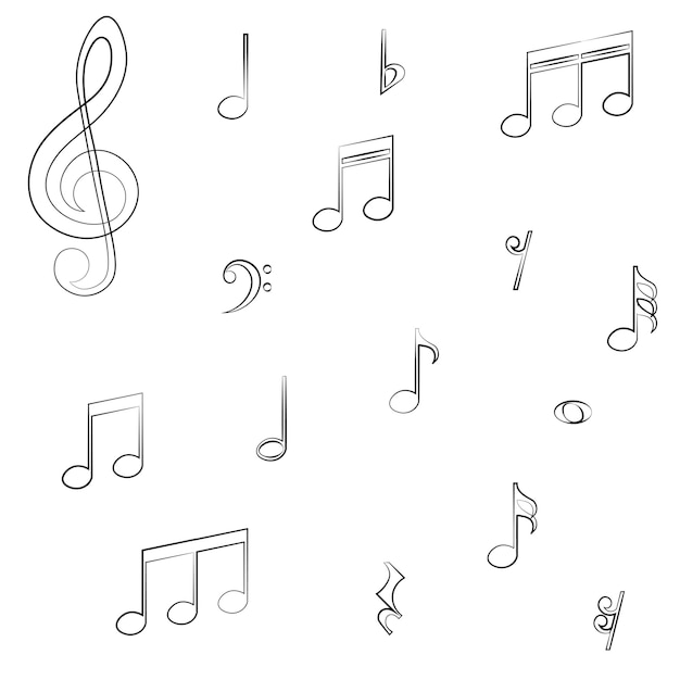 Notas de música Símbolos de contorno negro Iconos de ilustración vectorial