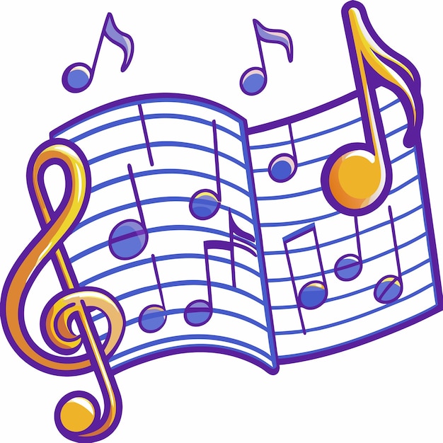 Notas musicales coloridas en una ilustración de un bastón