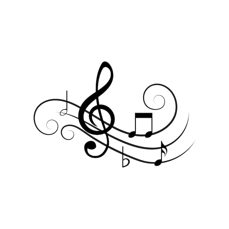 Vector notas musicales en líneas onduladas con ilustración vectorial de remolinos